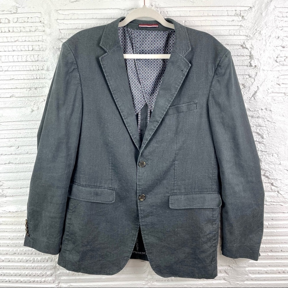 Daniel‎ Hechter Relaxed Fit Cotton Linen Blend Slate Blue Lined Blazer Size 40R